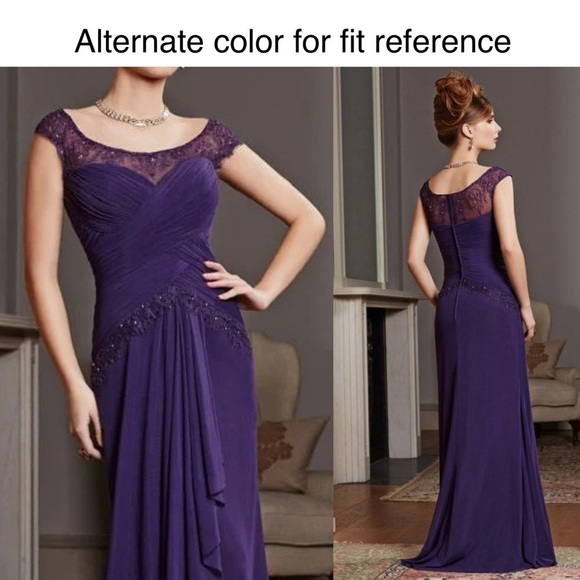 VM COLLECTION ILLUSION CAP SLEEVE RUCHED BUST BEADED FORMAL EVENING GOWN - Picture 16 of 16